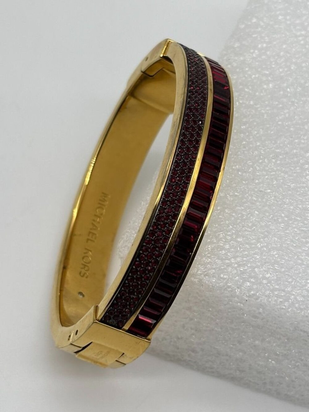 Michael Kors Color Crush Hinged Bangle Cuff Garnet Colored Baguette Pave Crystal